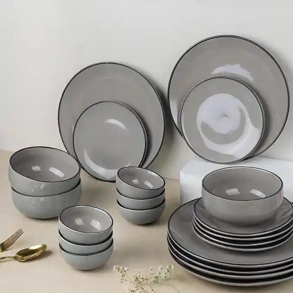 Grey Marble 21-Piece Ceramic Dinner Set For 6