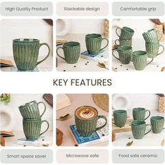 Glam Green Studio Ceramic Coffee Mug Set of 6