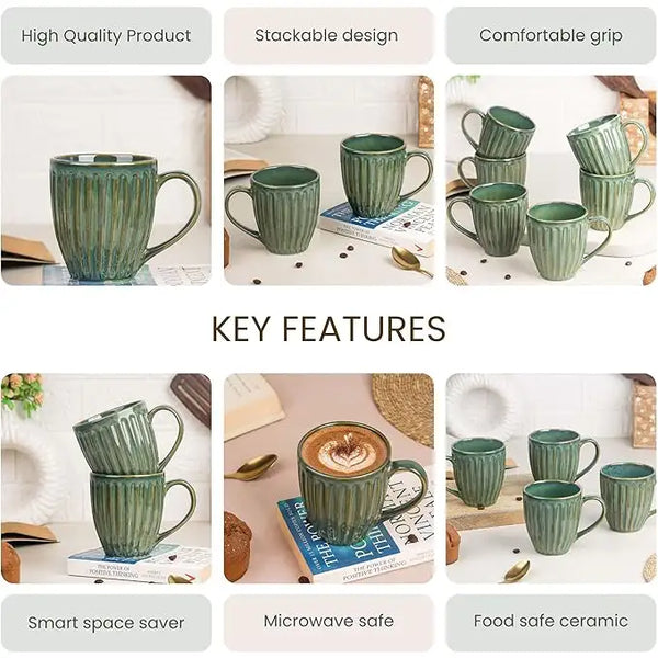 Glam Green Studio Ceramic Coffee Mug Set of 6