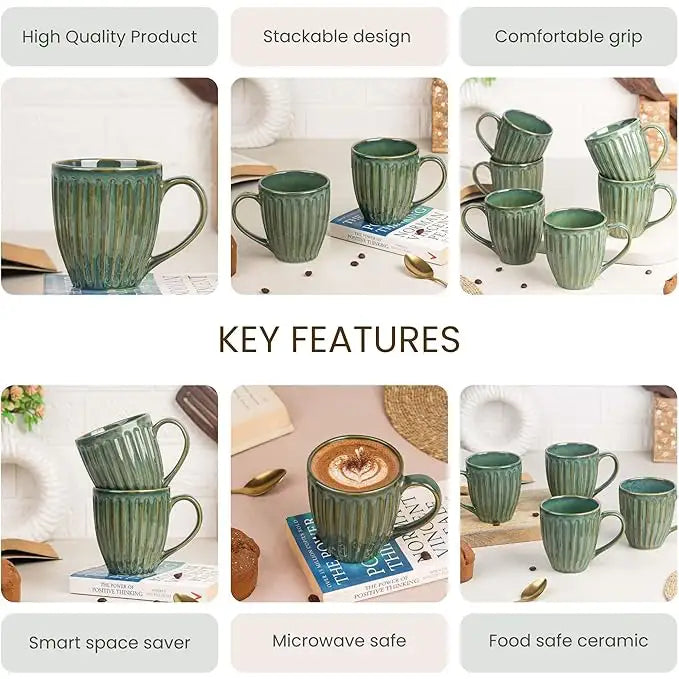 Glam Green Studio Ceramic Coffee Mug Set of 6
