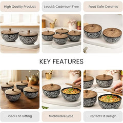 Black Artvine Ceramic Bowl Set with Stand (4 Pcs)