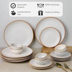 White Matte Brown Ceramic Dinner Set of 18 Pieces
