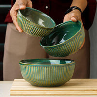 Glam Green Ceramic Bowl Set of 3 Combo Serving Bowl for Snacks, and More