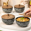 Black Artvine Ceramic Bowl Set with Wooden Lids (4 Pcs)