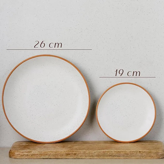 White Matte Brown Ceramic Dinner Set of 18 Pieces