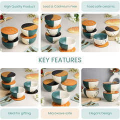 Teal Italian Ceramic Bowl with Lid Set of 4
