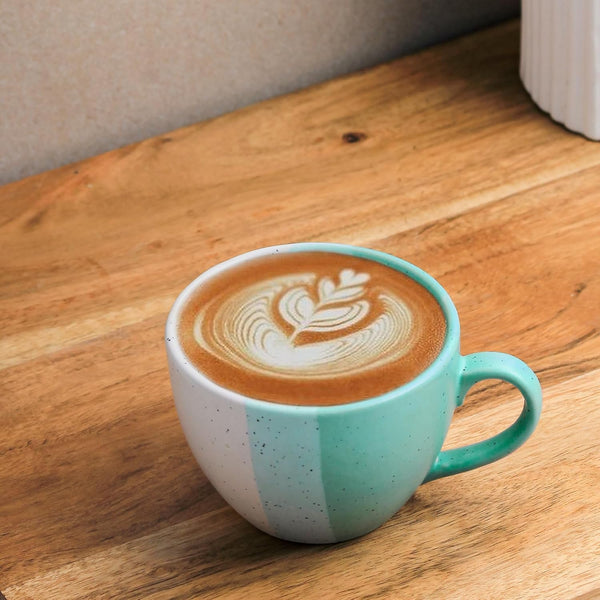 TT Green Ceramic Cup with Saucer Set of 2 (250ML) - The Earth Store - Cup Sets