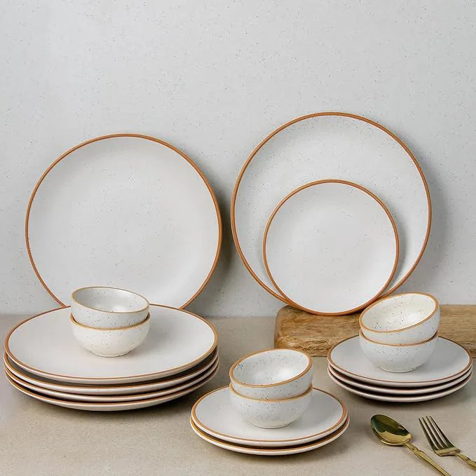 White Matte Brown Ceramic Dinner Set of 18 Pieces