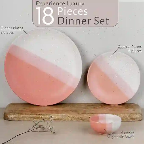 TT Pink Matte 18-Piece Ceramic Dinner Set For 6