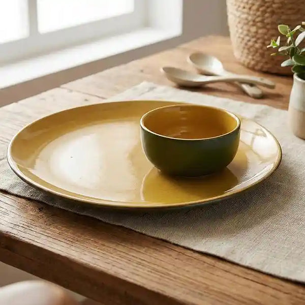 Mustard Novelle 3 Piece Ceramic Plate & Bowl Set