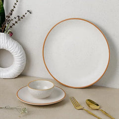 White Matte Brown Ceramic Dinner Set of 18 Pieces