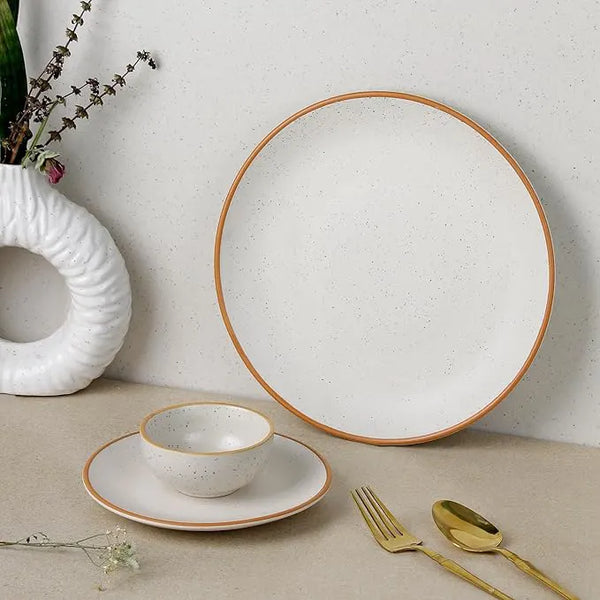 White Matte Brown Ceramic Dinner Set of 18 Pieces