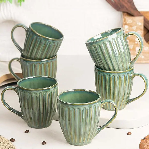 Glam Green Studio Ceramic Coffee Mug Set of 6