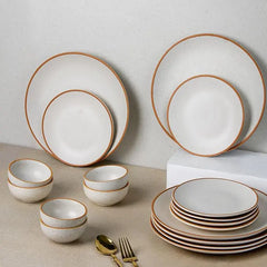 White Matte Brown Ceramic Dinner Set of 18 Pieces