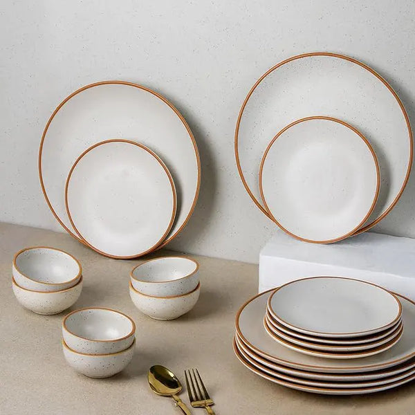 White Matte Brown Ceramic Dinner Set of 18 Pieces