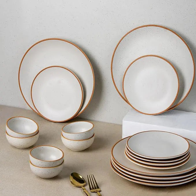 White Matte Brown Ceramic Dinner Set of 18 Pieces