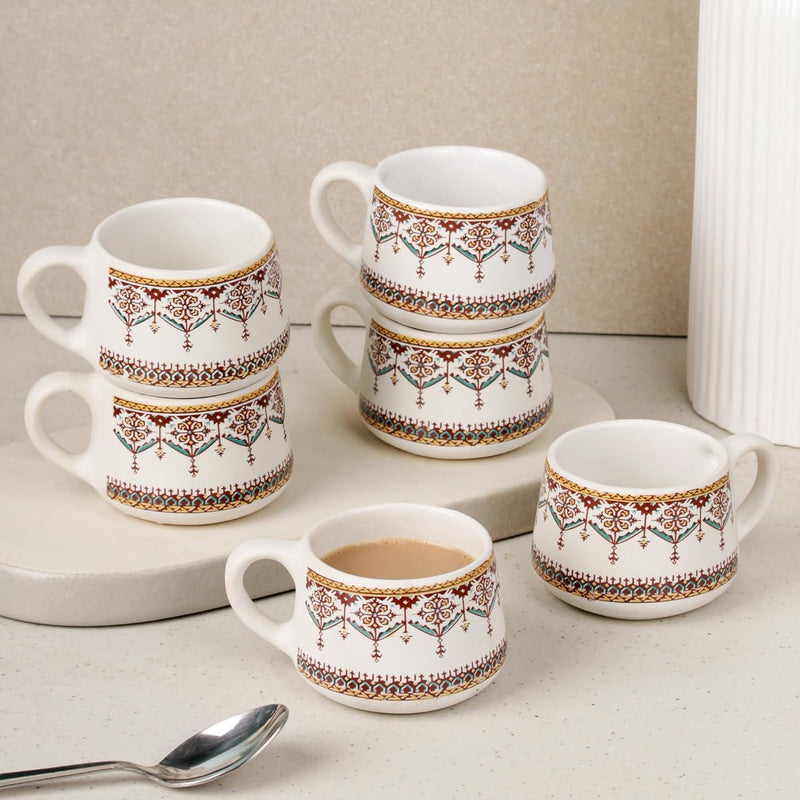 Turkish Ceramic Tea Cup Set of 6, 150 ML - The Earth Store - Tea Cups