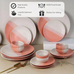 TT Pink Matte 18-Piece Ceramic Dinner Set For 6
