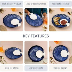 Blue Sea Shell Ceramic Chip and Dip Serving Platter