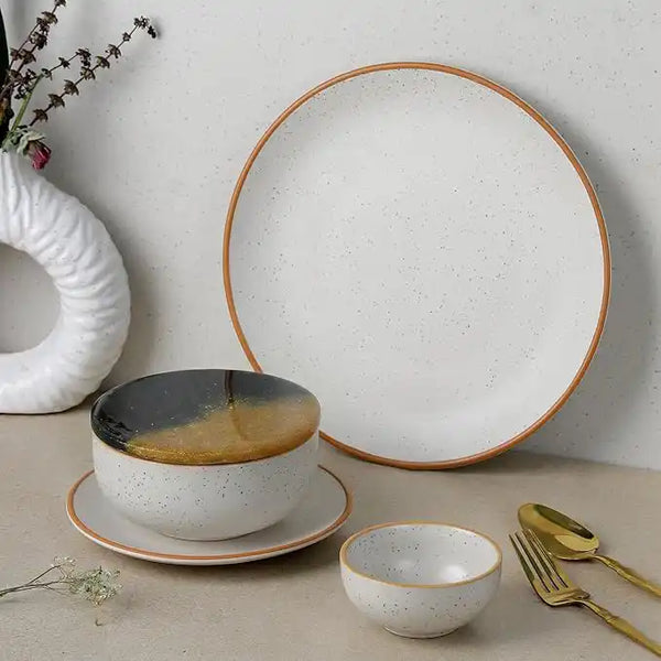White Matte Brown 30-Piece Ceramic Dinner Set For 6