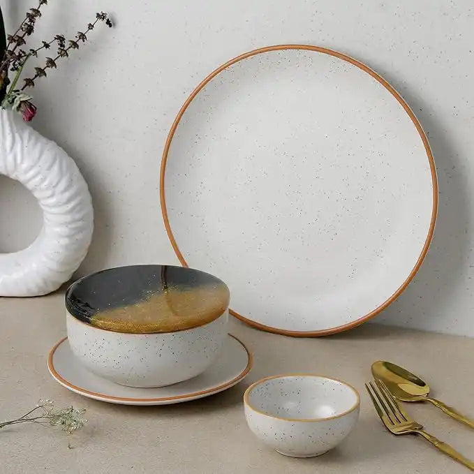 White Matte Brown 30-Piece Ceramic Dinner Set For 6
