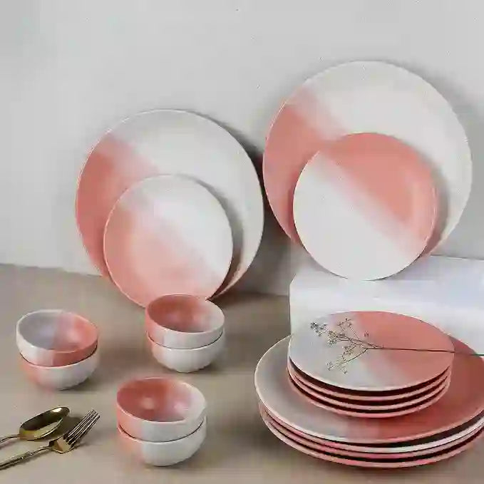 TT Pink Matte 18-Piece Ceramic Dinner Set For 6