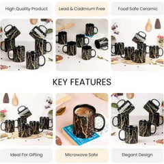 Black Copper Pipe Ceramic Coffee Mugs Set of 6
