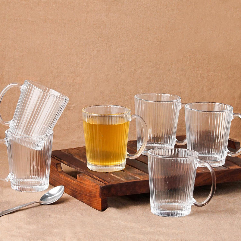 Lined Glass Coffee Mug Set of 6, 240 ML