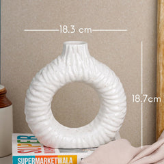 White Ring Textured Ceramic Vase - The Earth Store - Planter