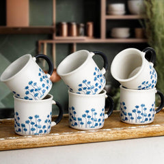 Blue Flower Tea Cup Set of 6, 150 ML - The Earth Store - Tea Cups