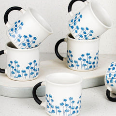 Blue Flower Tea Cup Set of 6, 150 ML - The Earth Store - Tea Cups