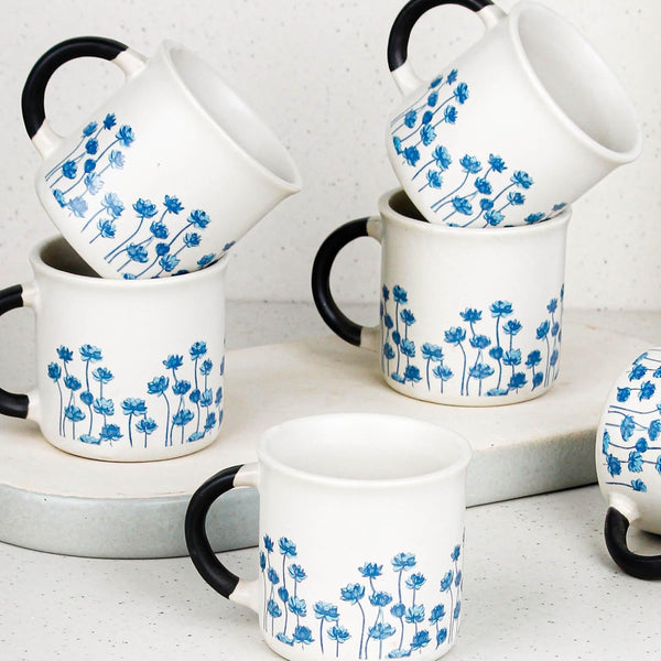 Blue Flower Tea Cup Set of 6, 150 ML - The Earth Store - Tea Cups