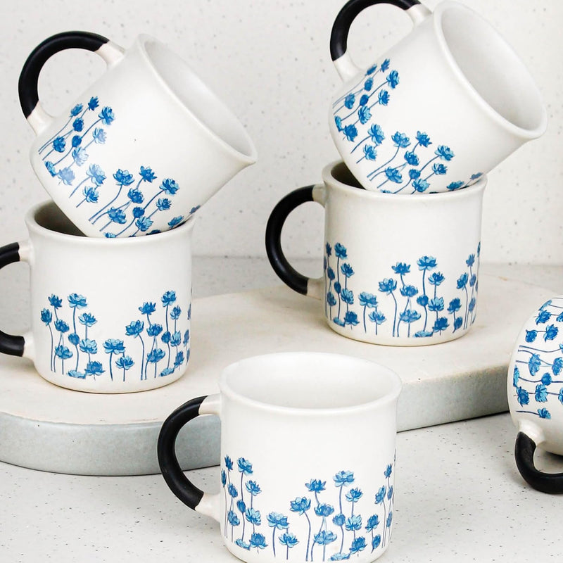 Blue Flower Tea Cup Set of 6, 150 ML - The Earth Store - Tea Cups