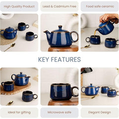 Premium Navy Blue Glaze Ceramic Tea Set | Kettle & 2 Cups