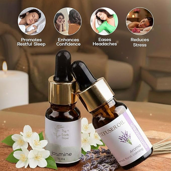 Jasmine & Lavender Aroma Diffuser Oil Set (10ml Each) – Relaxation Duo