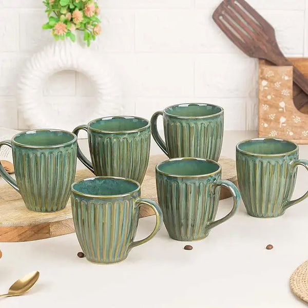 Glam Green Studio Ceramic Coffee Mug Set of 6