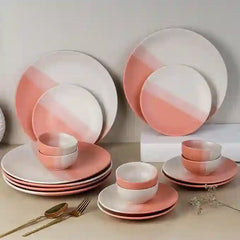 TT Pink Matte 18-Piece Ceramic Dinner Set For 6