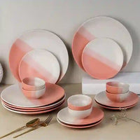 TT Pink Matte 18-Piece Ceramic Dinner Set For 6