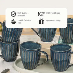 Glam Blue Studio Ceramic Coffee Mugs Set of 6