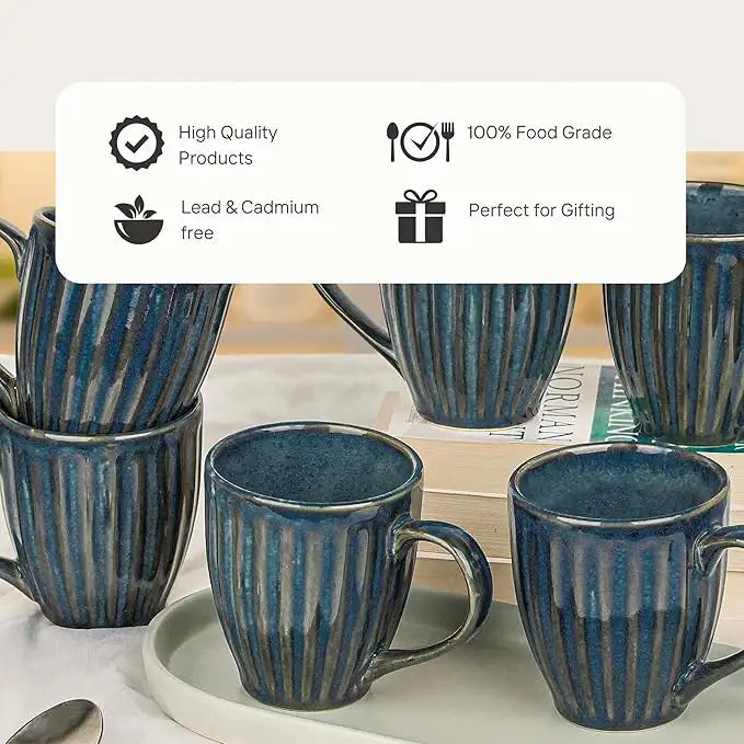 Glam Blue Studio Ceramic Coffee Mugs Set of 6