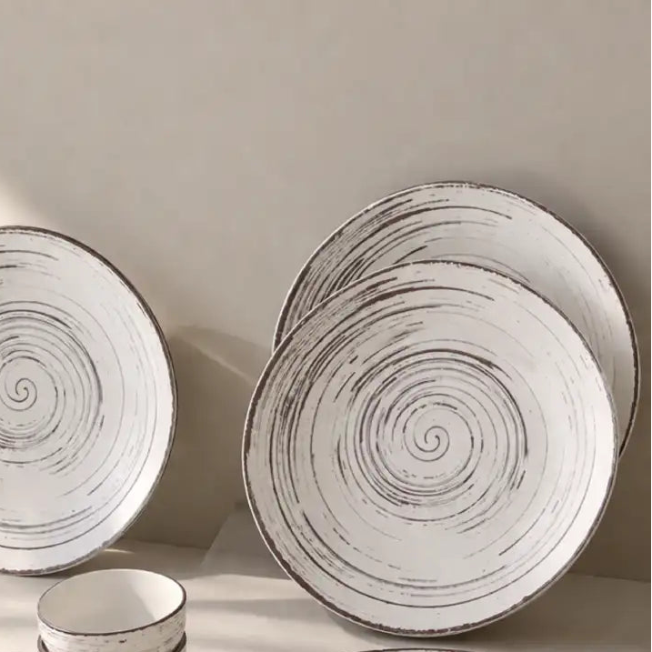 Brown Spiral Ceramic Dinner Plates Set of 4 (10.5