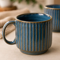 Glam Blue Fringe Stackable Ceramic Tea Cup Set of 6, 160 ML