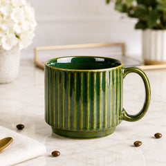 Glam Green Ceramic 2 Snack Bowl & 6 Tea Cup Combo