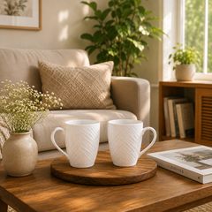White Check Ceramic Coffee Mugs Set of 6