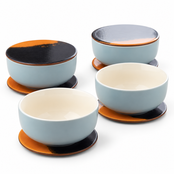 Grey Mellow Ceramic Bowl Set of 4 – 450ML with Lid