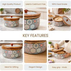Medina Mango Wood Roti Casserole with Lid | 1600ML