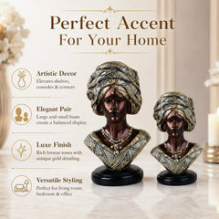 Majestic Bronze & Blue Sculptural Bust Pair (Set of 2)