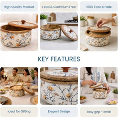 Medina Mango Wood Roti Casserole with Lid | 1600ML