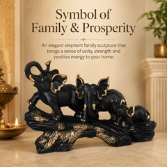 Majestic Black & Gold Elephant Family Sculpture