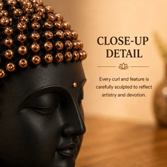 Serenity Buddha Head Sculpture – Matte Black & Copper